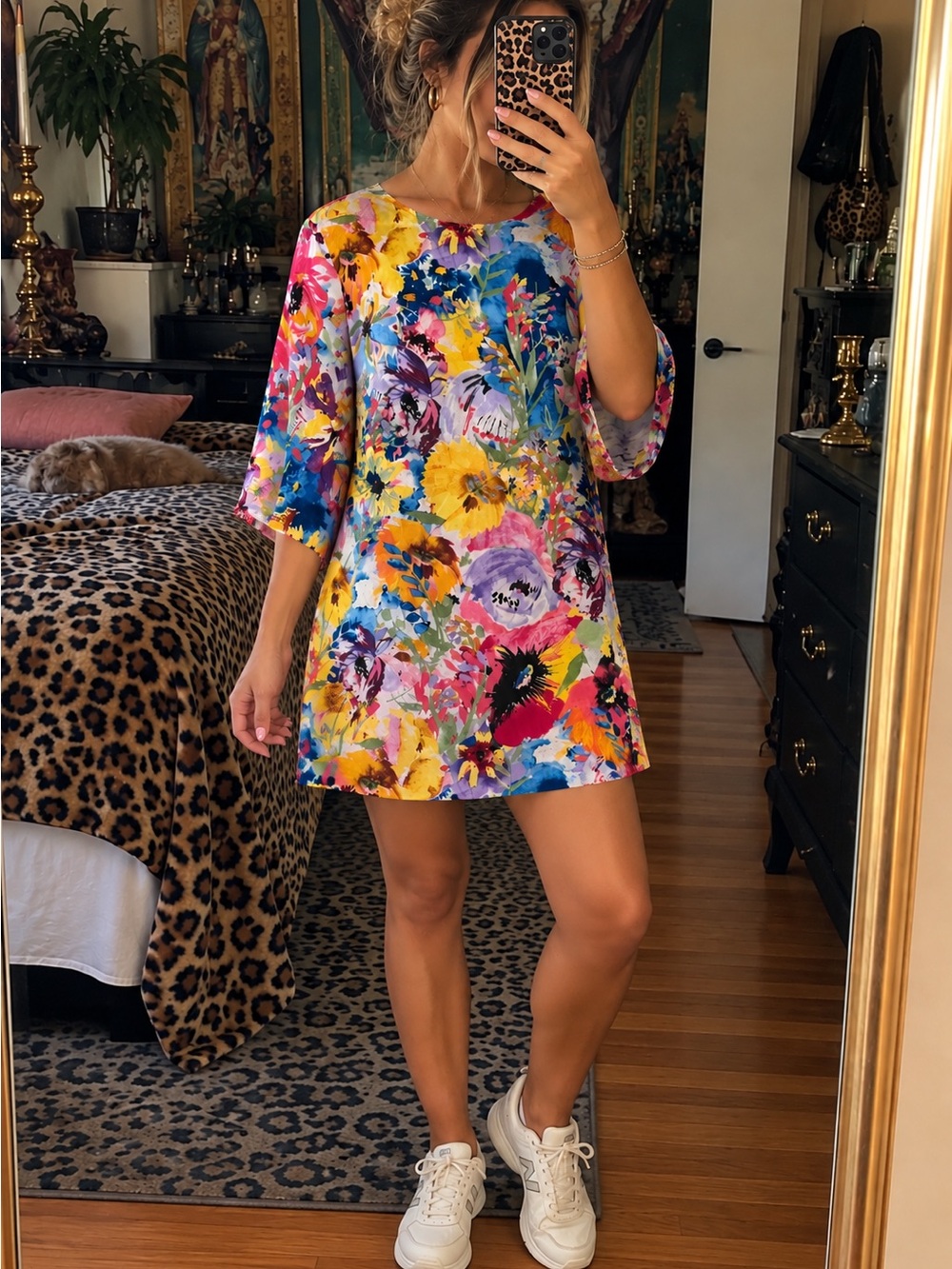 H&M Watercolor Floral Shift Dress Size 10